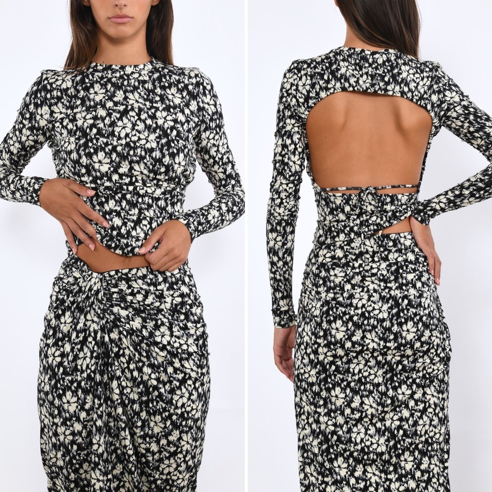 NWT Isabel Marant Leonio Top Sz 6 Black White Open Back Long Sleeve French Sexy